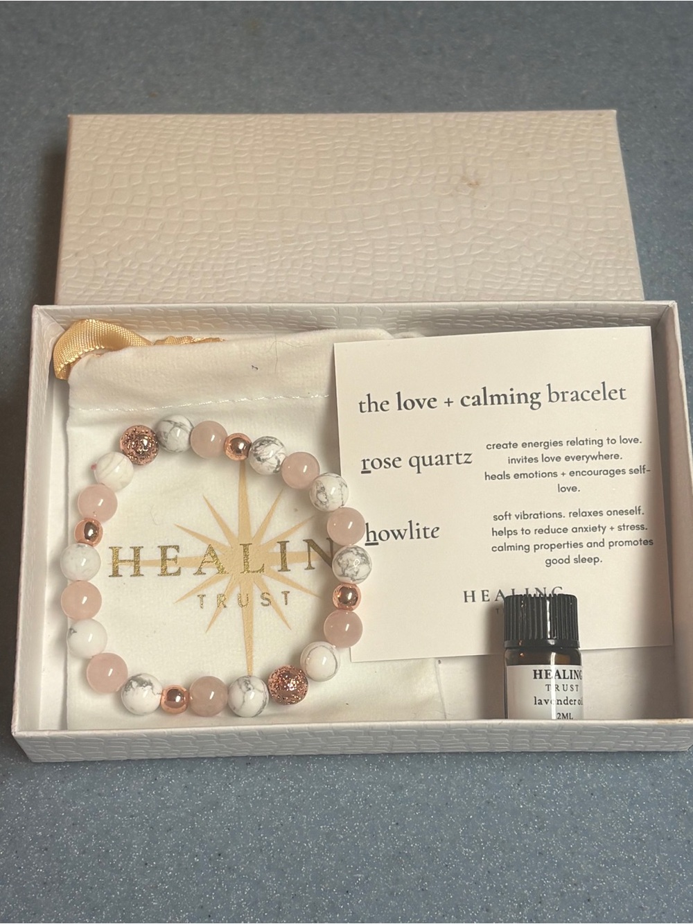 NATURALRose Quartz & Howlite Calming Bracelet with Rose Gold Accents Lavender Oi